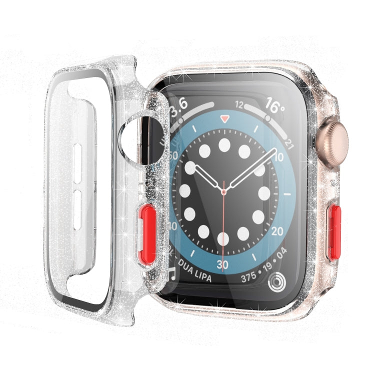 For Apple Watch Series 6 & SE & 5 & 4 44mm Glitter Powder Shockproof PC+Tempered Glass Protective Case