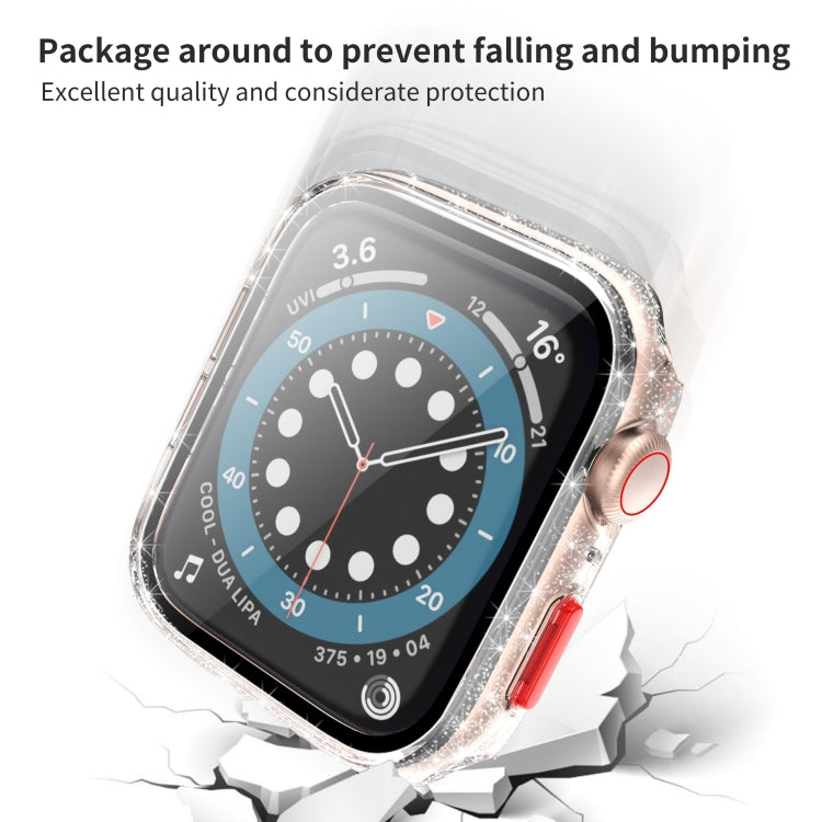 For Apple Watch Series 6 & SE & 5 & 4 44mm Glitter Powder Shockproof PC+Tempered Glass Protective Case