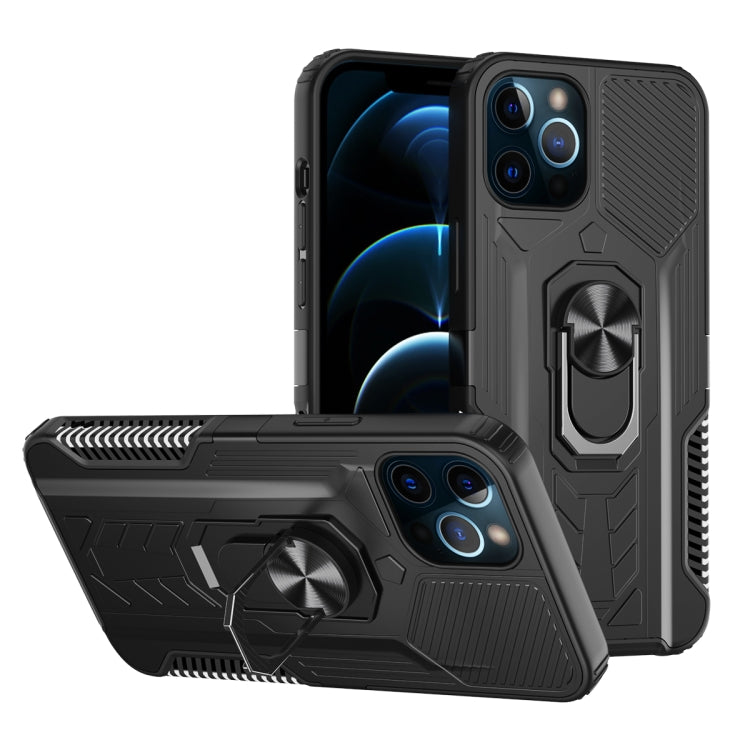 For iPhone 12 / 12 Pro Shield Armor PC+TPU Protective Case with 360 Degree Rotation Ring Holder