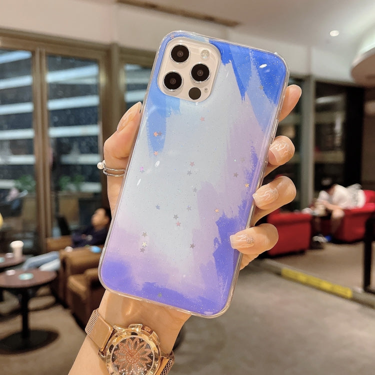 For iPhone 12 / 12 Pro Watercolor Glitter Pattern Shockproof TPU Protective Case