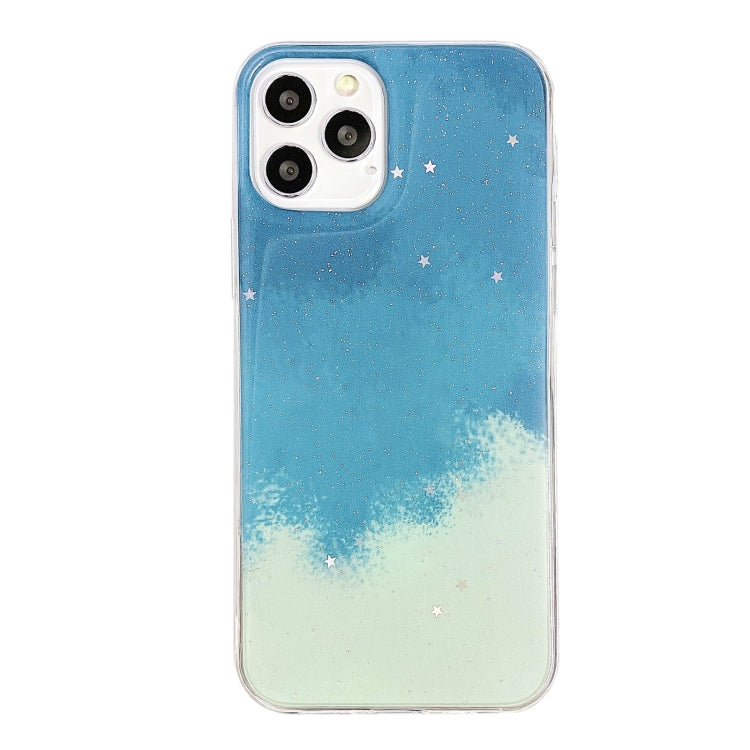 For iPhone 12 / 12 Pro Watercolor Glitter Pattern Shockproof TPU Protective Case