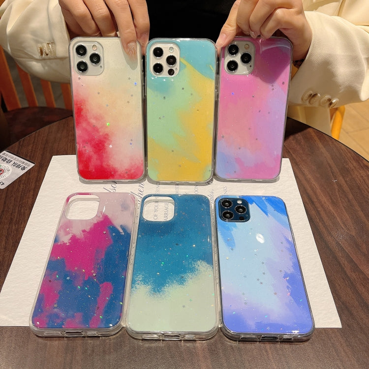 For iPhone 12 / 12 Pro Watercolor Glitter Pattern Shockproof TPU Protective Case