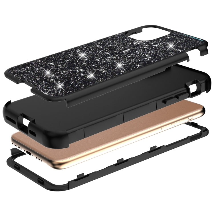 For iPhone 11 Pro Max 3 in 1 Glitter Solid Color TPU + PC Shockproof Case