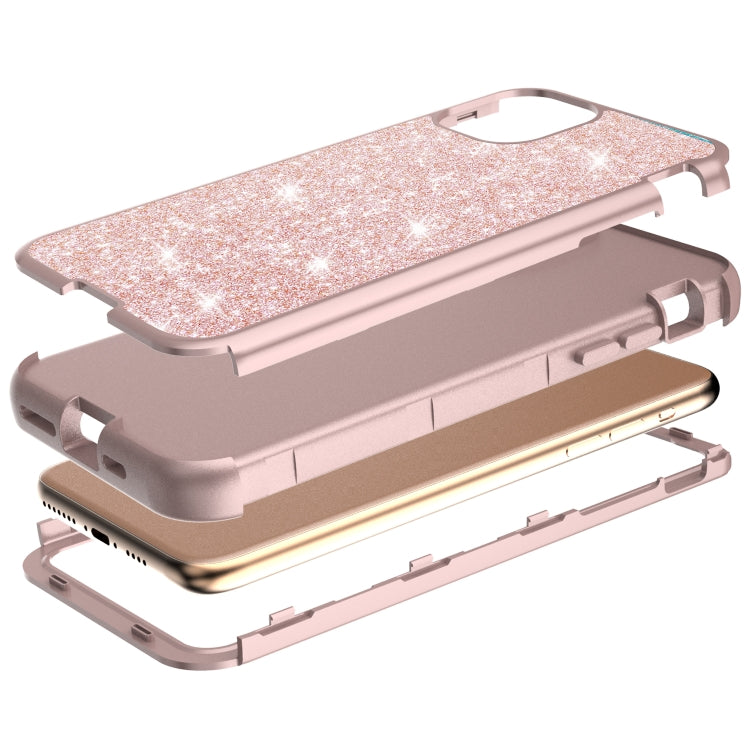 For iPhone 11 Pro Max 3 in 1 Glitter Solid Color TPU + PC Shockproof Case