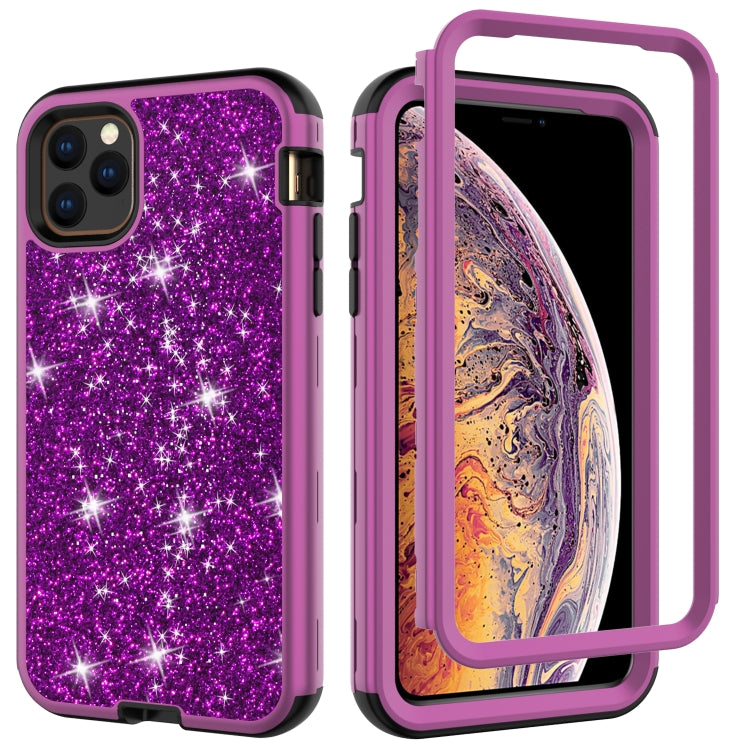For iPhone 11 Pro Max 3 in 1 Glitter Solid Color TPU + PC Shockproof Case