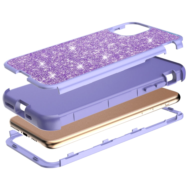 For iPhone 11 Pro Max 3 in 1 Glitter Solid Color TPU + PC Shockproof Case