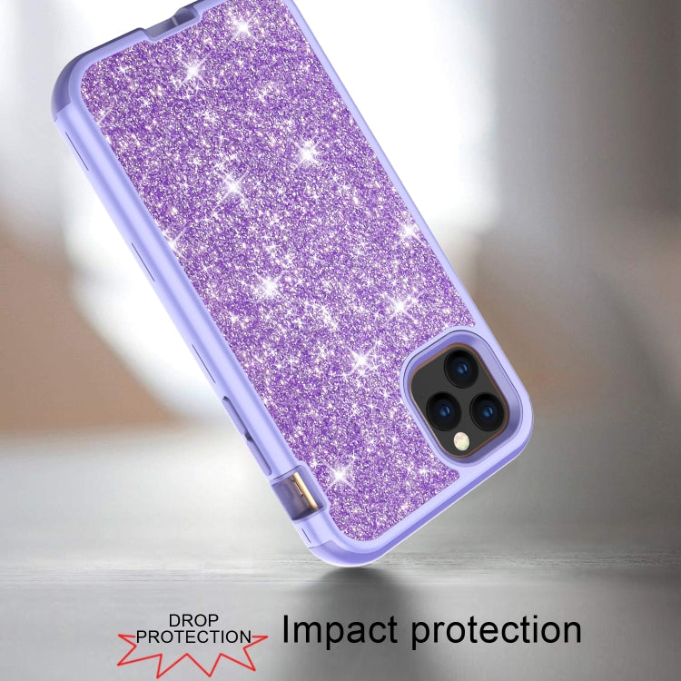For iPhone 11 Pro Max 3 in 1 Glitter Solid Color TPU + PC Shockproof Case