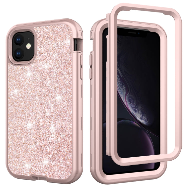For iPhone 11 3 in 1 Glitter Solid Color TPU + PC Shockproof Case