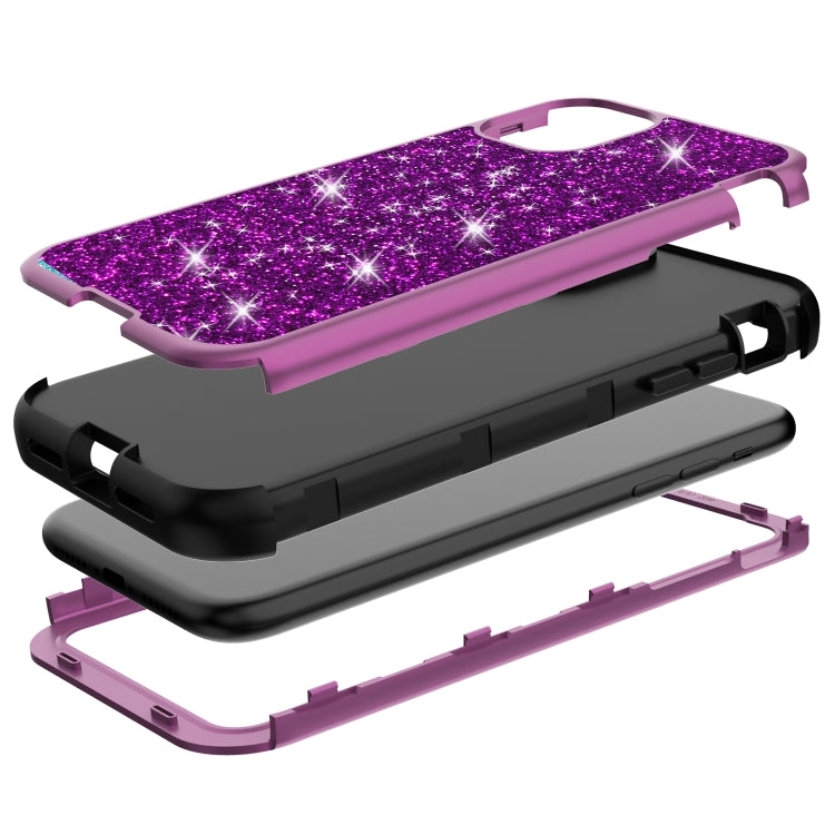 For iPhone 11 3 in 1 Glitter Solid Color TPU + PC Shockproof Case