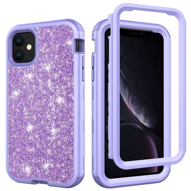 For iPhone 11 3 in 1 Glitter Solid Color TPU + PC Shockproof Case