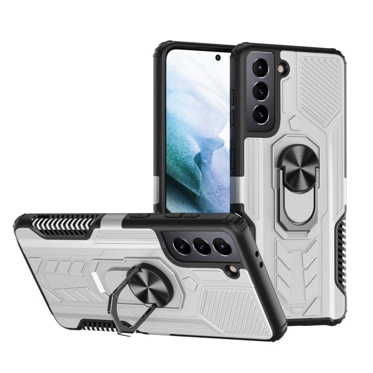 For Samsung Galaxy S21 5G Shield Armor PC+TPU Protective Case with 360 Degree Rotation Ring Holder