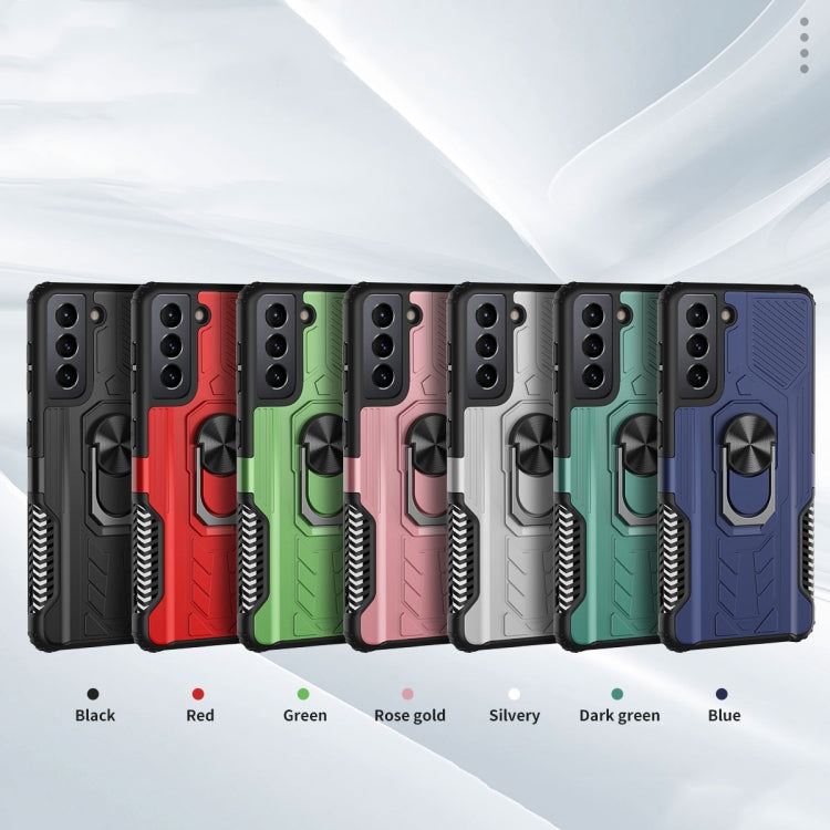 For Samsung Galaxy S21 5G Shield Armor PC+TPU Protective Case with 360 Degree Rotation Ring Holder