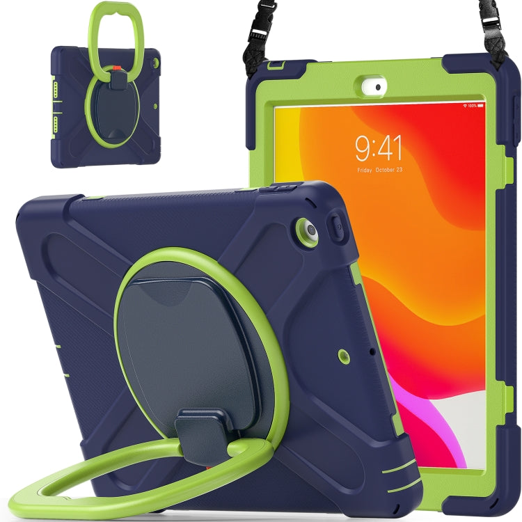 For Apple iPad 10.2 2021 / 2020 / 2019 Contrast Color Silicone + PC Protective Case with Holder & Shoulder Strap