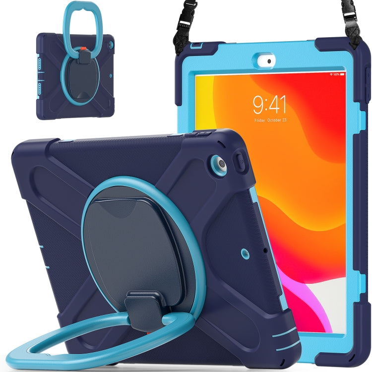 For Apple iPad 10.2 2021 / 2020 / 2019 Contrast Color Silicone + PC Protective Case with Holder & Shoulder Strap