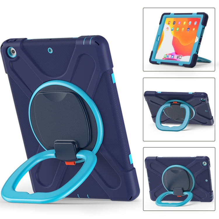 For Apple iPad 10.2 2021 / 2020 / 2019 Contrast Color Silicone + PC Protective Case with Holder & Shoulder Strap
