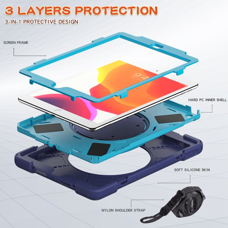 For Apple iPad 10.2 2021 / 2020 / 2019 Contrast Color Silicone + PC Protective Case with Holder & Shoulder Strap