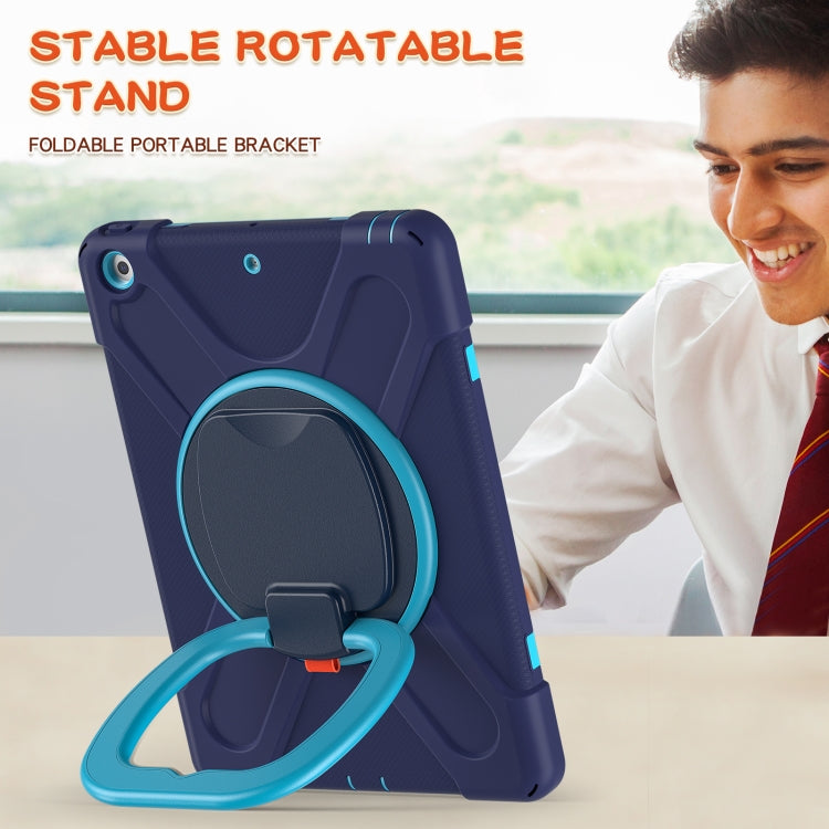 For Apple iPad 10.2 2021 / 2020 / 2019 Contrast Color Silicone + PC Protective Case with Holder & Shoulder Strap