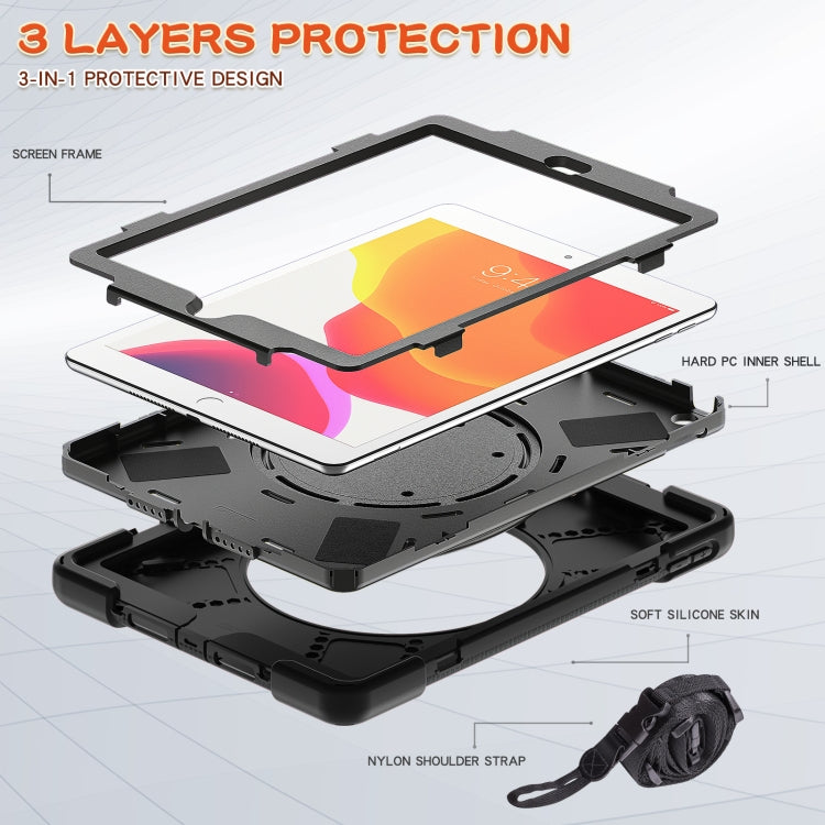For Apple iPad 10.2 2021 / 2020 / 2019 Contrast Color Silicone + PC Protective Case with Holder & Shoulder Strap