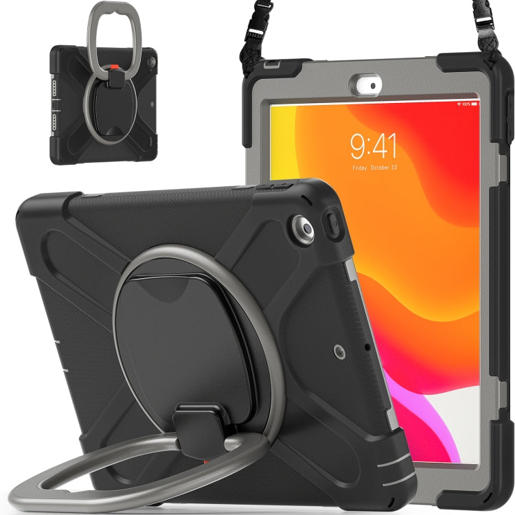 For Apple iPad 10.2 2021 / 2020 / 2019 Contrast Color Silicone + PC Protective Case with Holder & Shoulder Strap