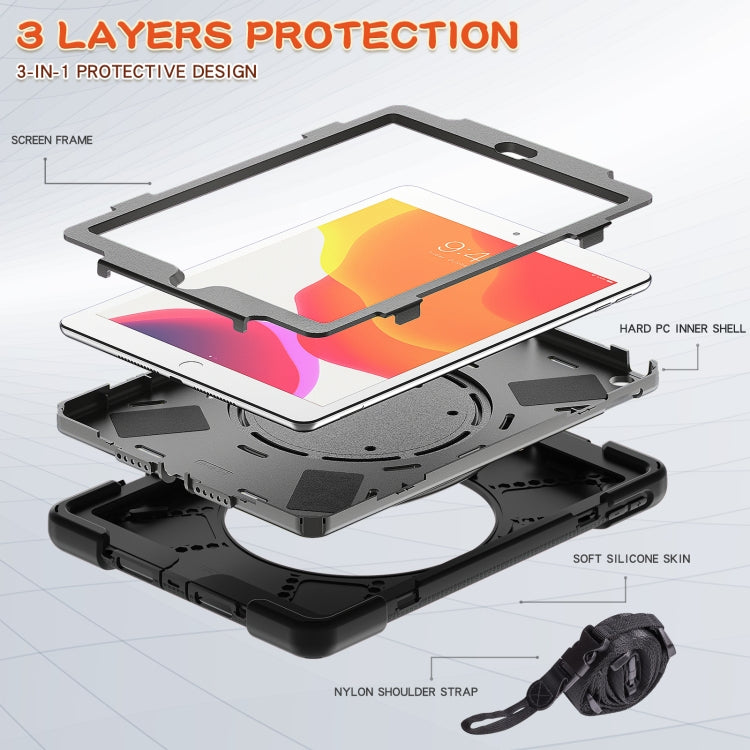 For Apple iPad 10.2 2021 / 2020 / 2019 Contrast Color Silicone + PC Protective Case with Holder & Shoulder Strap