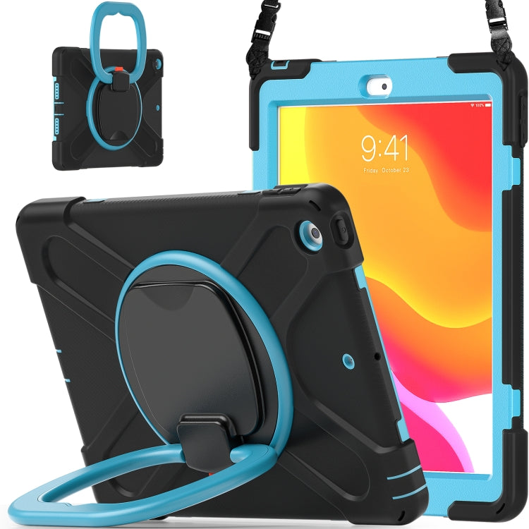 For Apple iPad 10.2 2021 / 2020 / 2019 Contrast Color Silicone + PC Protective Case with Holder & Shoulder Strap