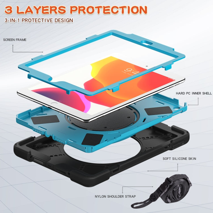 For Apple iPad 10.2 2021 / 2020 / 2019 Contrast Color Silicone + PC Protective Case with Holder & Shoulder Strap