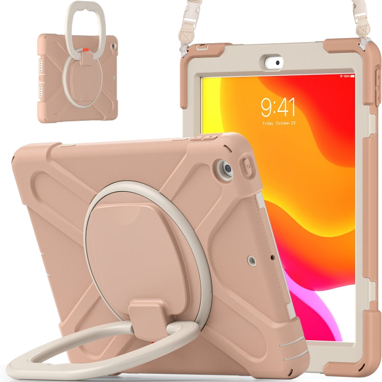 For Apple iPad 10.2 2021 / 2020 / 2019 Contrast Color Silicone + PC Protective Case with Holder & Shoulder Strap