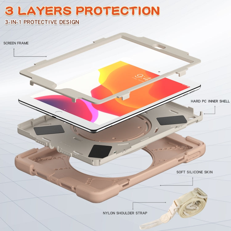 For Apple iPad 10.2 2021 / 2020 / 2019 Contrast Color Silicone + PC Protective Case with Holder & Shoulder Strap