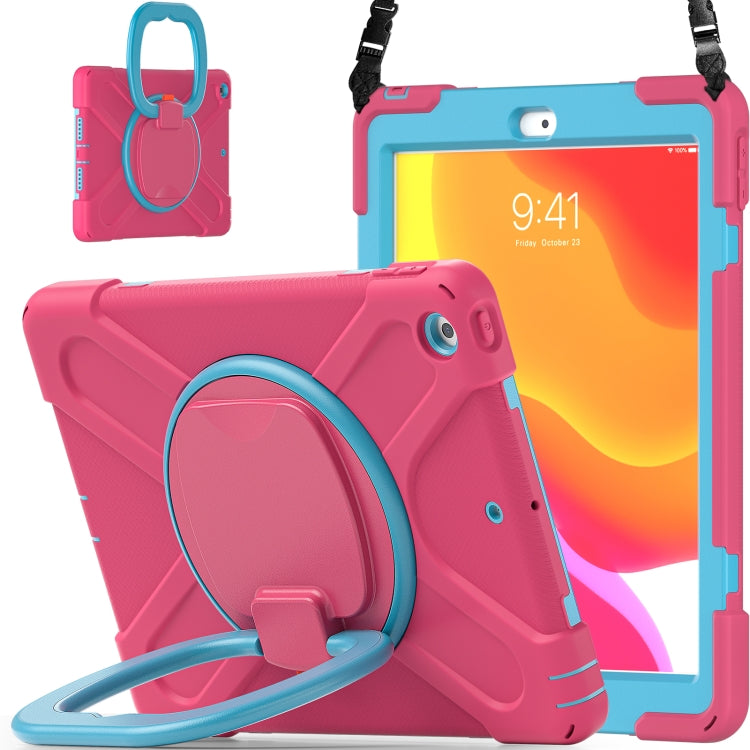 For Apple iPad 10.2 2021 / 2020 / 2019 Contrast Color Silicone + PC Protective Case with Holder & Shoulder Strap