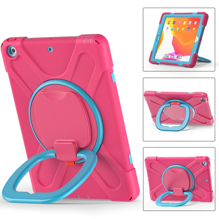 For Apple iPad 10.2 2021 / 2020 / 2019 Contrast Color Silicone + PC Protective Case with Holder & Shoulder Strap