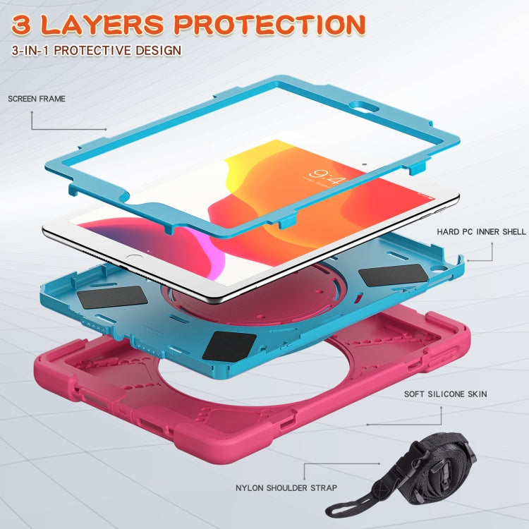 For Apple iPad 10.2 2021 / 2020 / 2019 Contrast Color Silicone + PC Protective Case with Holder & Shoulder Strap