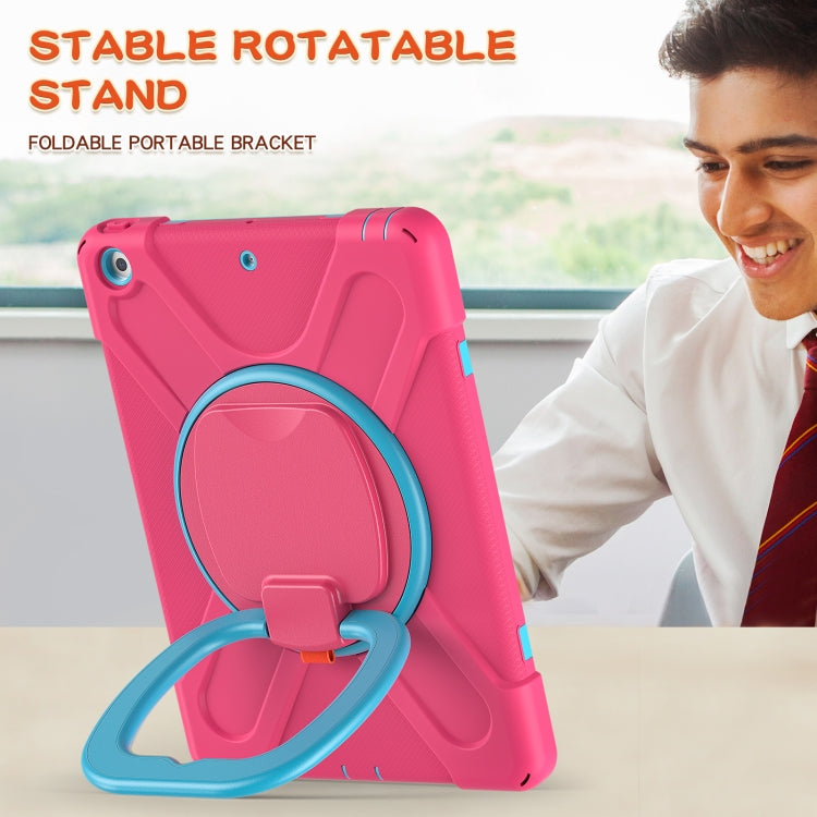For Apple iPad 10.2 2021 / 2020 / 2019 Contrast Color Silicone + PC Protective Case with Holder & Shoulder Strap
