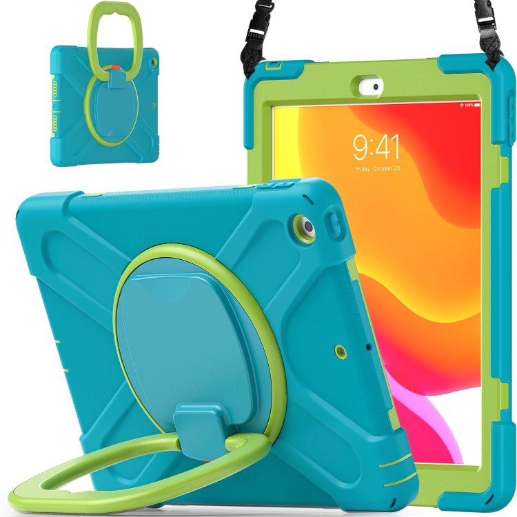 For Apple iPad 10.2 2021 / 2020 / 2019 Contrast Color Silicone + PC Protective Case with Holder & Shoulder Strap