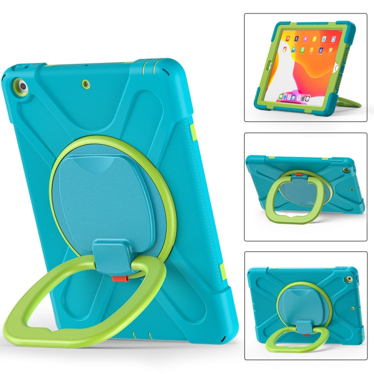 For Apple iPad 10.2 2021 / 2020 / 2019 Contrast Color Silicone + PC Protective Case with Holder & Shoulder Strap