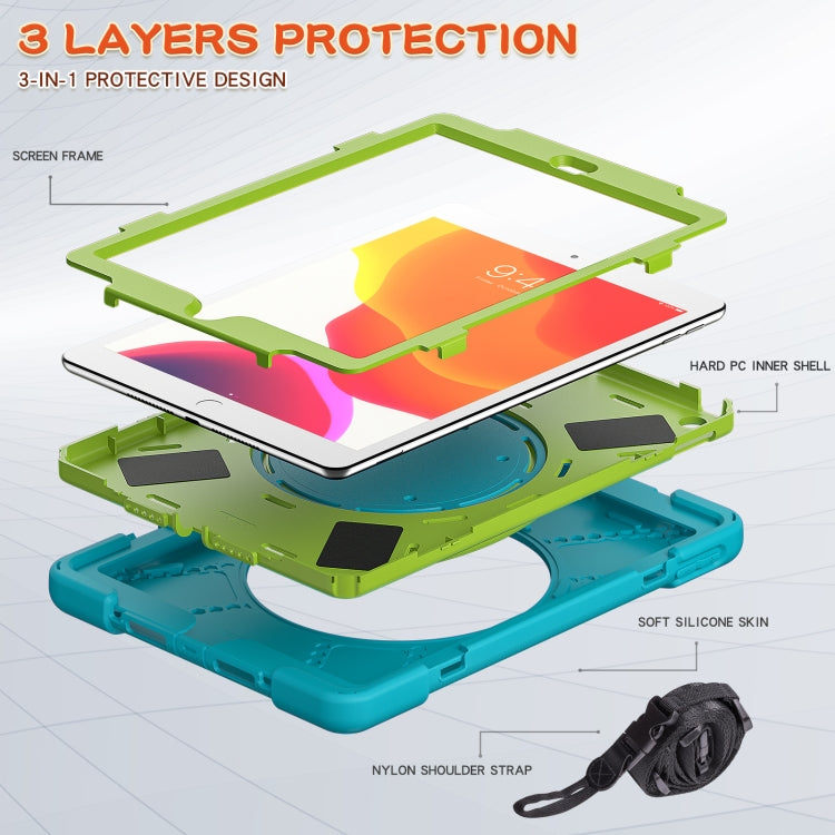 For Apple iPad 10.2 2021 / 2020 / 2019 Contrast Color Silicone + PC Protective Case with Holder & Shoulder Strap