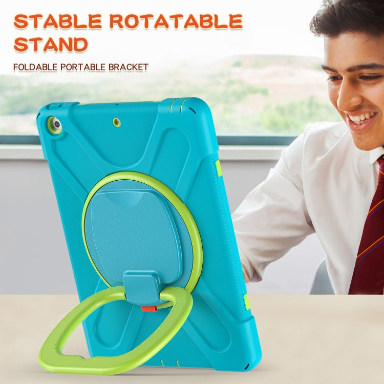 For Apple iPad 10.2 2021 / 2020 / 2019 Contrast Color Silicone + PC Protective Case with Holder & Shoulder Strap
