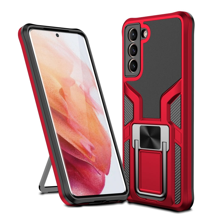 For Samsung Galaxy S21 5G Armor 2 in 1 PC + TPU Magnetic Shockproof Case with Foldable Holder
