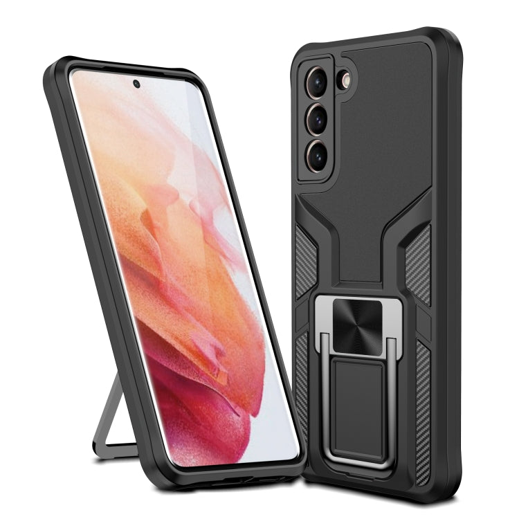 For Samsung Galaxy S21 5G Armor 2 in 1 PC + TPU Magnetic Shockproof Case with Foldable Holder