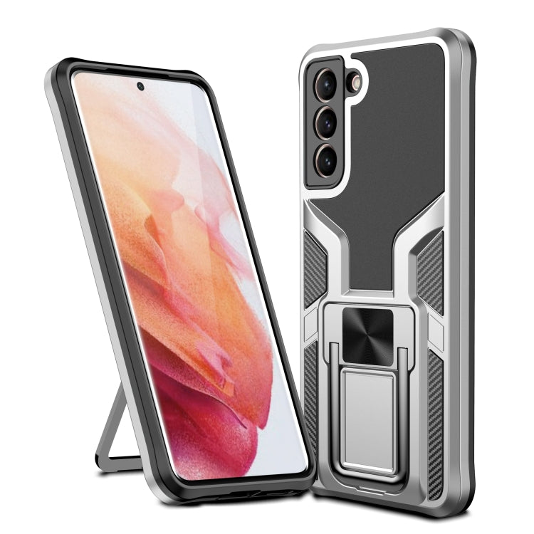 For Samsung Galaxy S21 5G Armor 2 in 1 PC + TPU Magnetic Shockproof Case with Foldable Holder