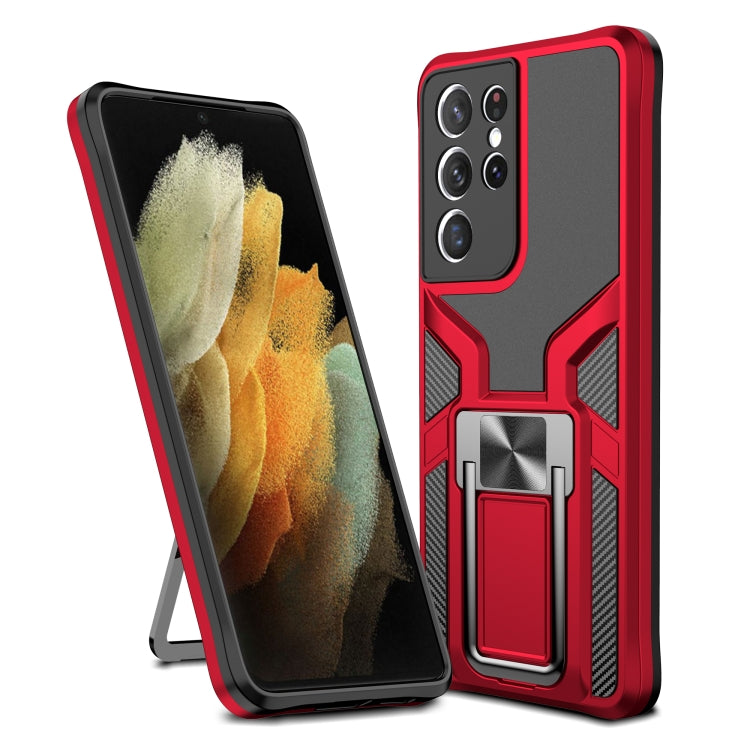 For Samsung Galaxy S21 Ultra 5G Armor 2 in 1 PC + TPU Magnetic Shockproof Case with Foldable Holder