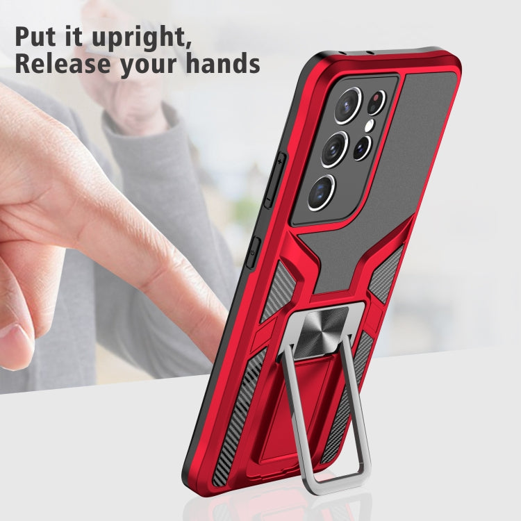 For Samsung Galaxy S21 Ultra 5G Armor 2 in 1 PC + TPU Magnetic Shockproof Case with Foldable Holder