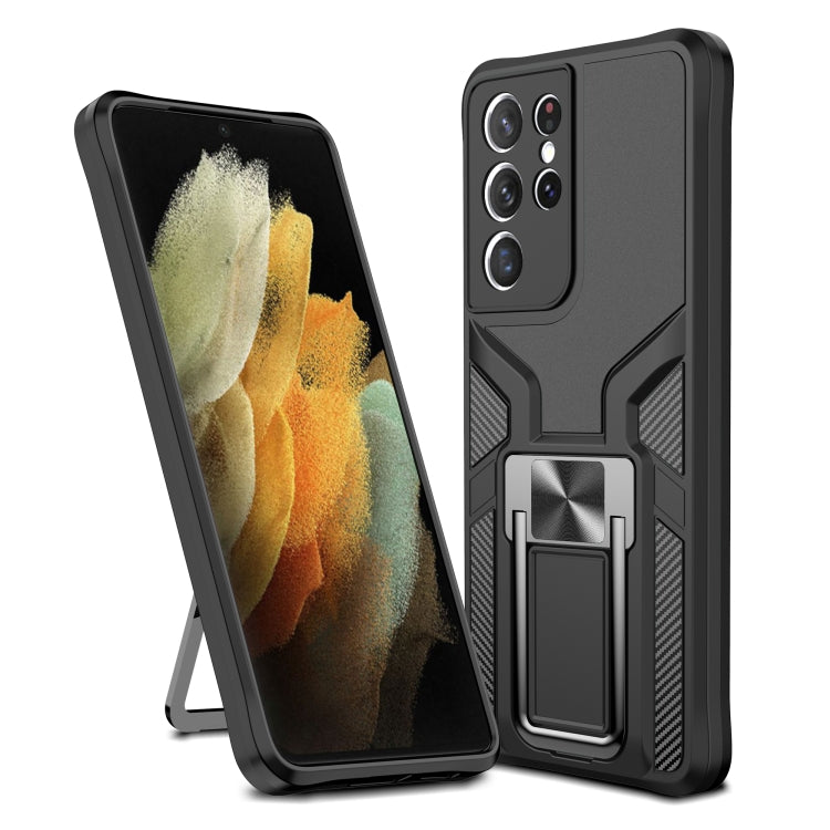 For Samsung Galaxy S21 Ultra 5G Armor 2 in 1 PC + TPU Magnetic Shockproof Case with Foldable Holder