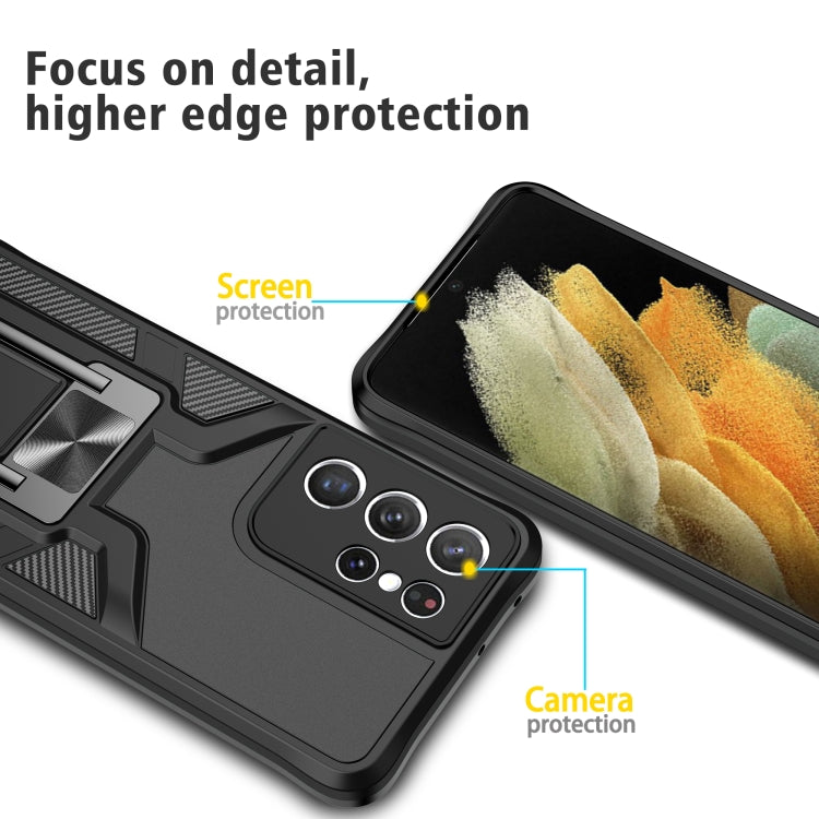 For Samsung Galaxy S21 Ultra 5G Armor 2 in 1 PC + TPU Magnetic Shockproof Case with Foldable Holder