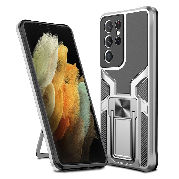 For Samsung Galaxy S21 Ultra 5G Armor 2 in 1 PC + TPU Magnetic Shockproof Case with Foldable Holder