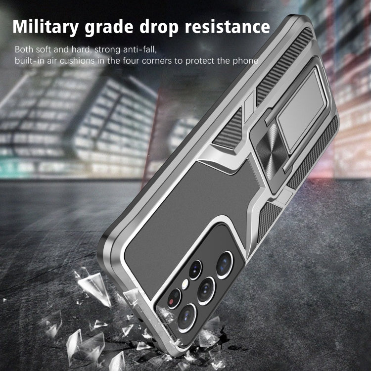 For Samsung Galaxy S21 Ultra 5G Armor 2 in 1 PC + TPU Magnetic Shockproof Case with Foldable Holder