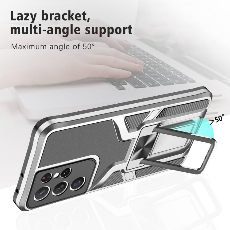 For Samsung Galaxy S21 Ultra 5G Armor 2 in 1 PC + TPU Magnetic Shockproof Case with Foldable Holder