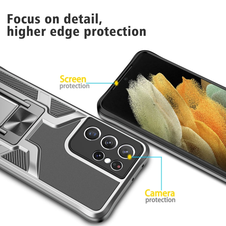 For Samsung Galaxy S21 Ultra 5G Armor 2 in 1 PC + TPU Magnetic Shockproof Case with Foldable Holder