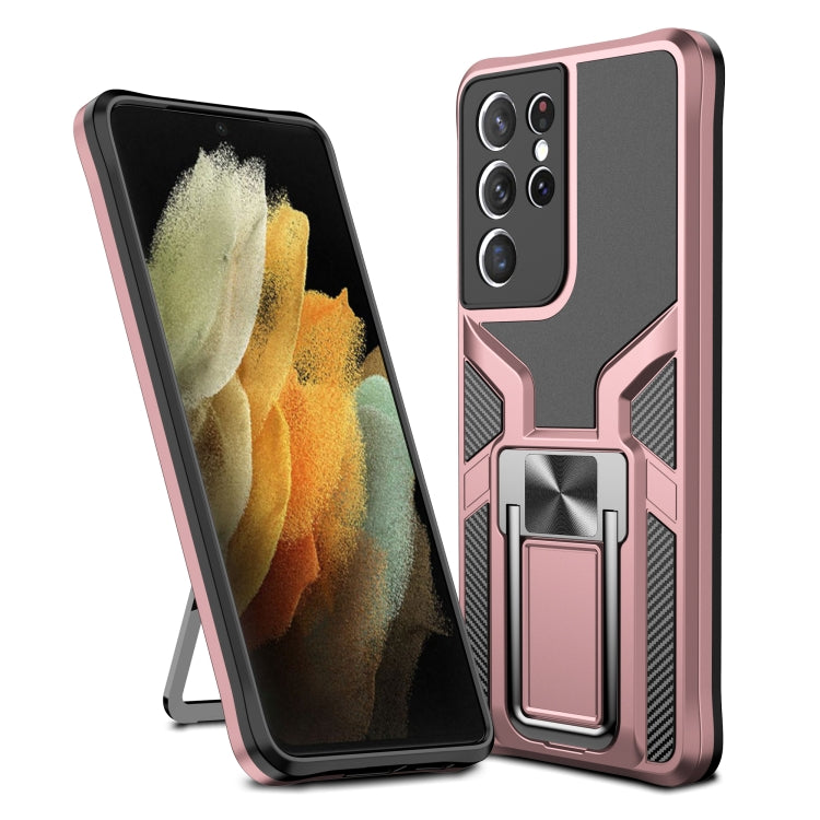 For Samsung Galaxy S21 Ultra 5G Armor 2 in 1 PC + TPU Magnetic Shockproof Case with Foldable Holder