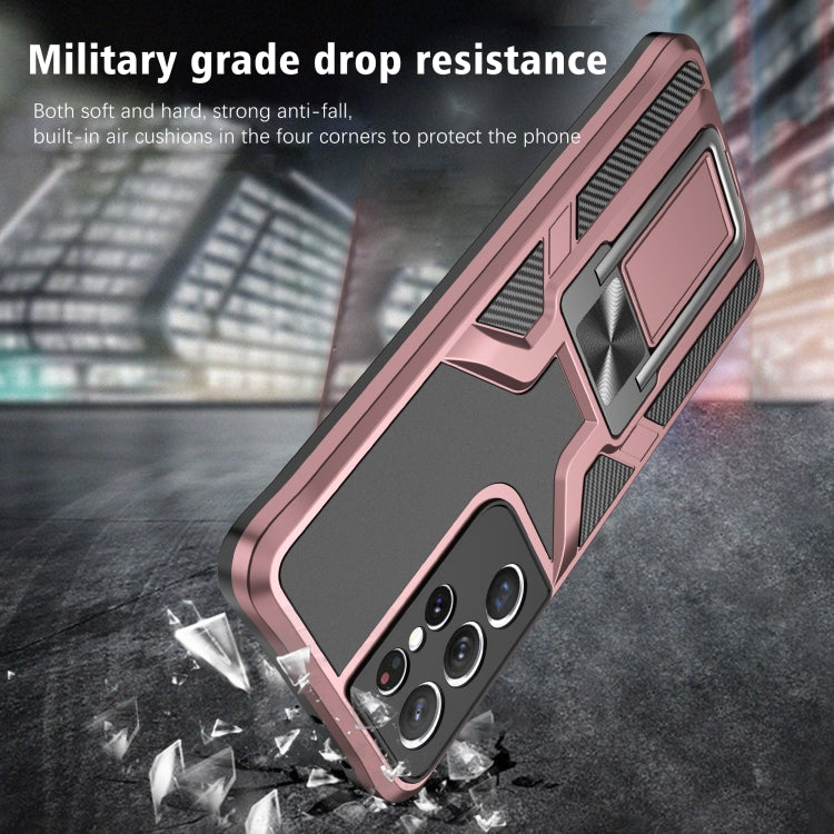 For Samsung Galaxy S21 Ultra 5G Armor 2 in 1 PC + TPU Magnetic Shockproof Case with Foldable Holder