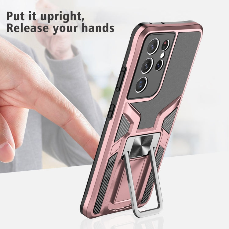 For Samsung Galaxy S21 Ultra 5G Armor 2 in 1 PC + TPU Magnetic Shockproof Case with Foldable Holder